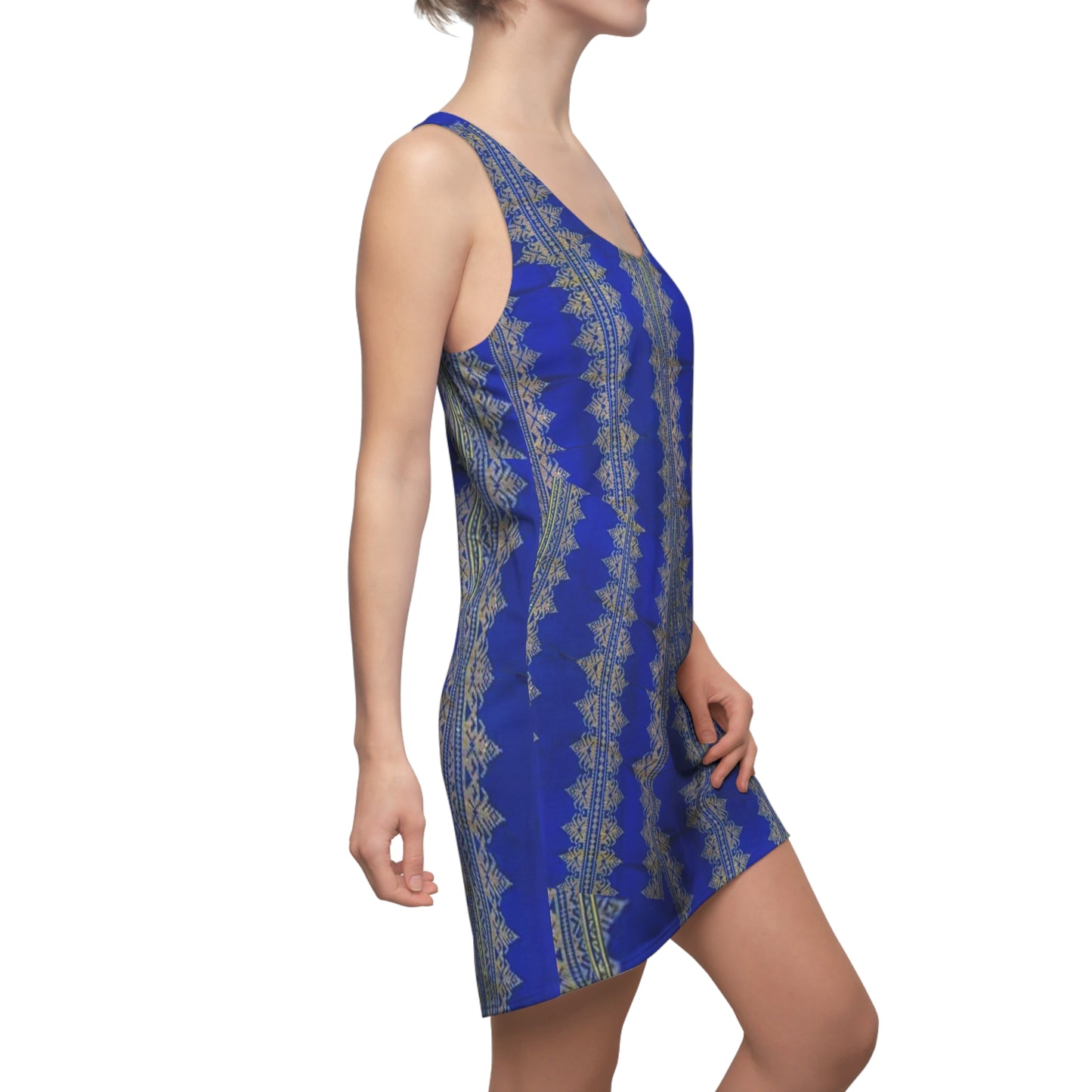 Philippines Filipino Batik Inspired Racerback Dress | Mindanao Batik Crisply PRINTED Multi Cultural dress |Blue batik Print.