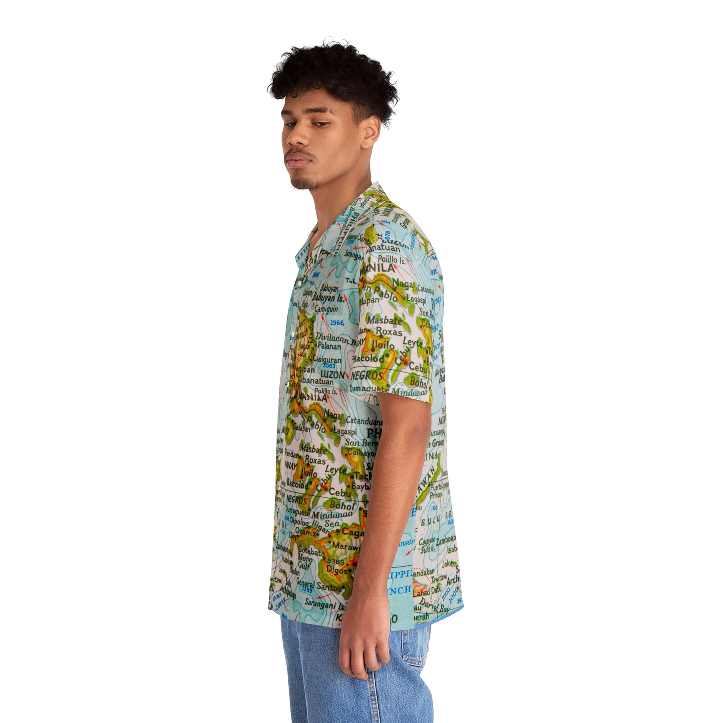 Philippine Map Inspired Men's Hawaiian Shirt | Multi Cultural Mens Costume | Philippine Independence day Celebration