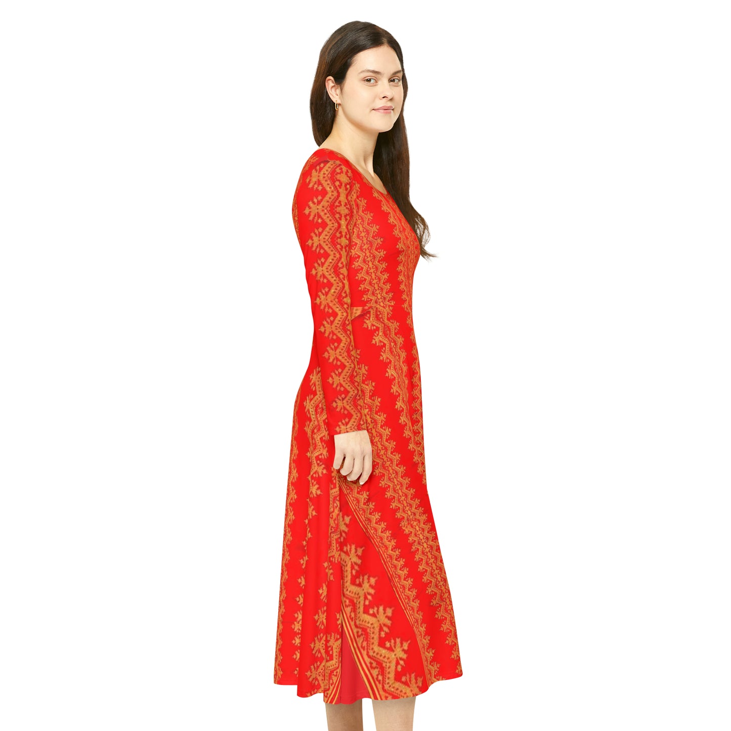 Philippines Batik Inspired Women's Long Sleeve Dress | Red Mindanao batik Inspired Womens dress| Multi Cultral Independence day Attire.