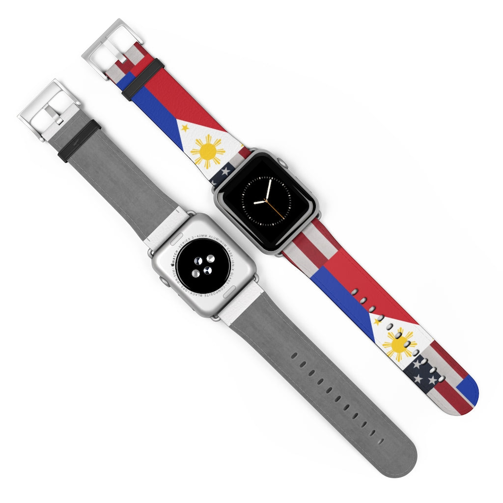 Filipino Philippines USA Mixed flag Watch Band, Philippine Fashion, Fit watch band.Philippine Accesories.