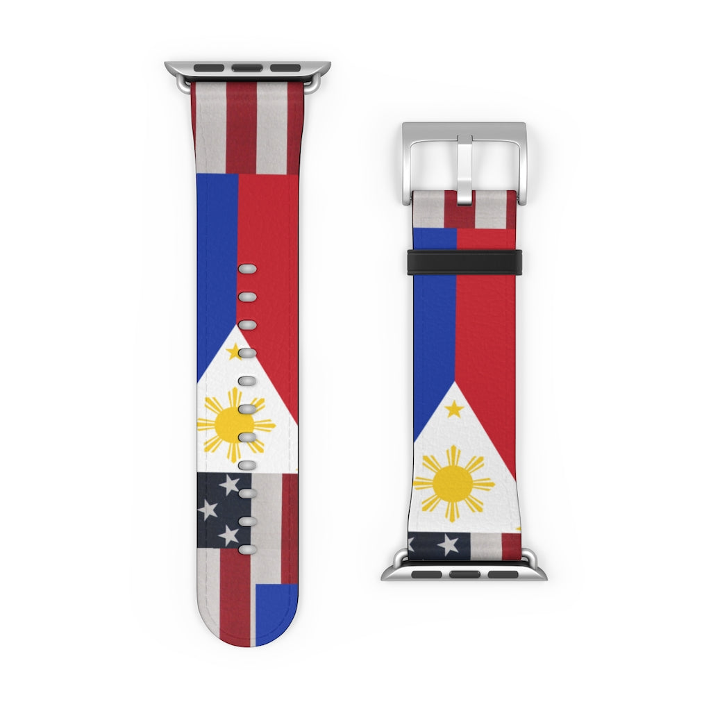 Filipino Philippines USA Mixed flag Watch Band, Philippine Fashion, Fit watch band.Philippine Accesories.
