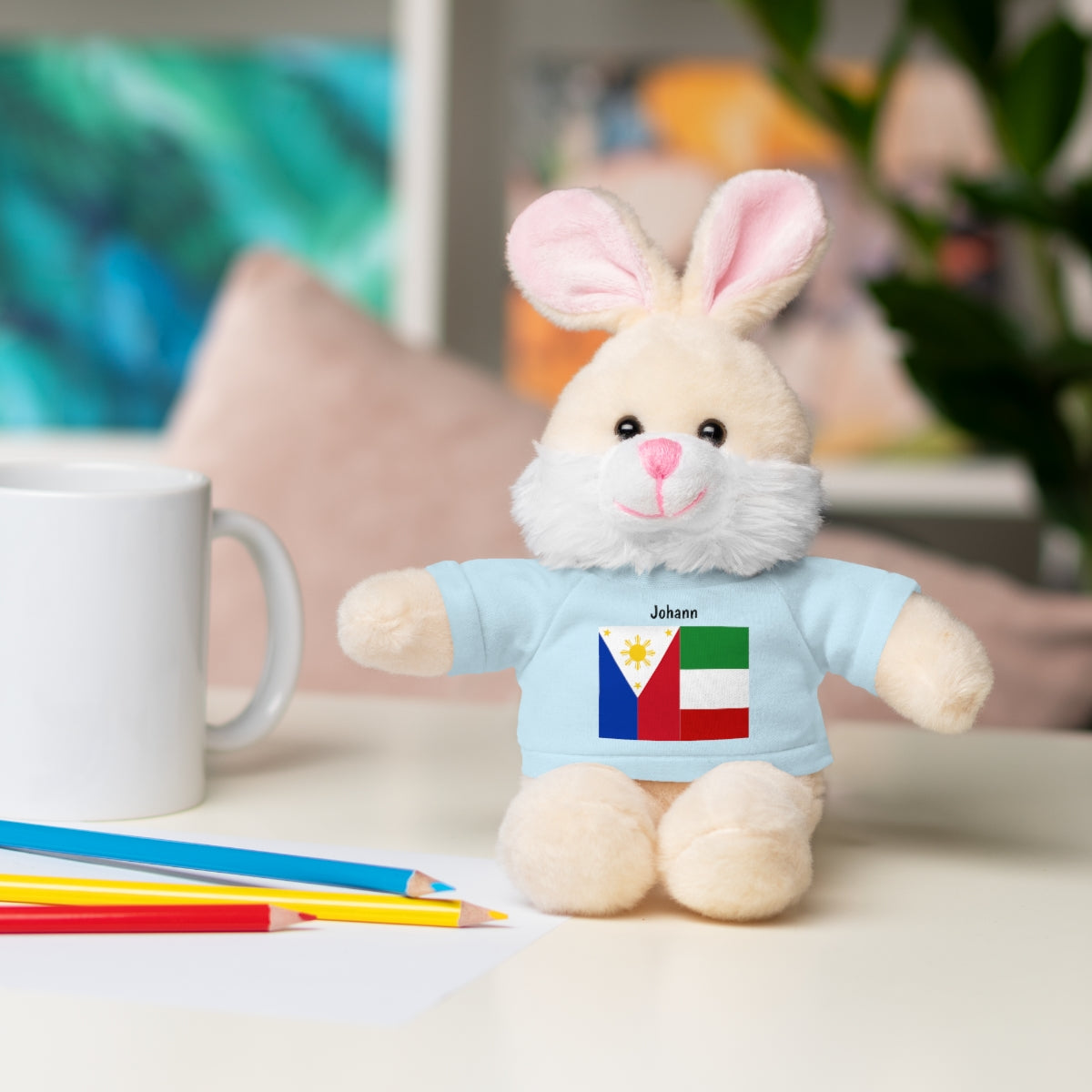 Personalized Filipino Stuffed Animal Toy with Tee | Philippines & Italy Flag | Gift for kids and adults | Holiday Gift idea