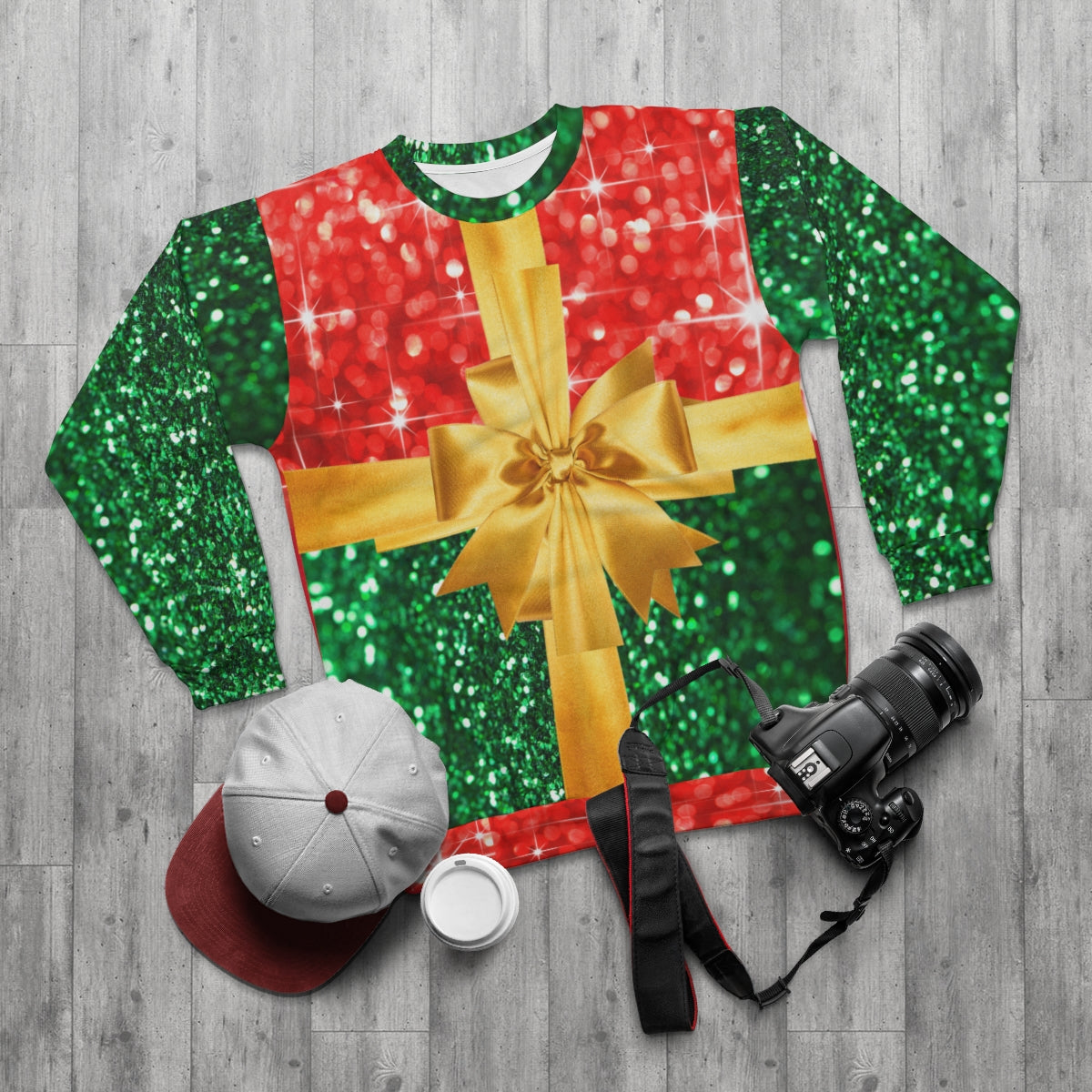 Christmas Ugly Sweater Red and Green Glitter Print unisex sweater | Christmas sweater | Crisply PRINTED