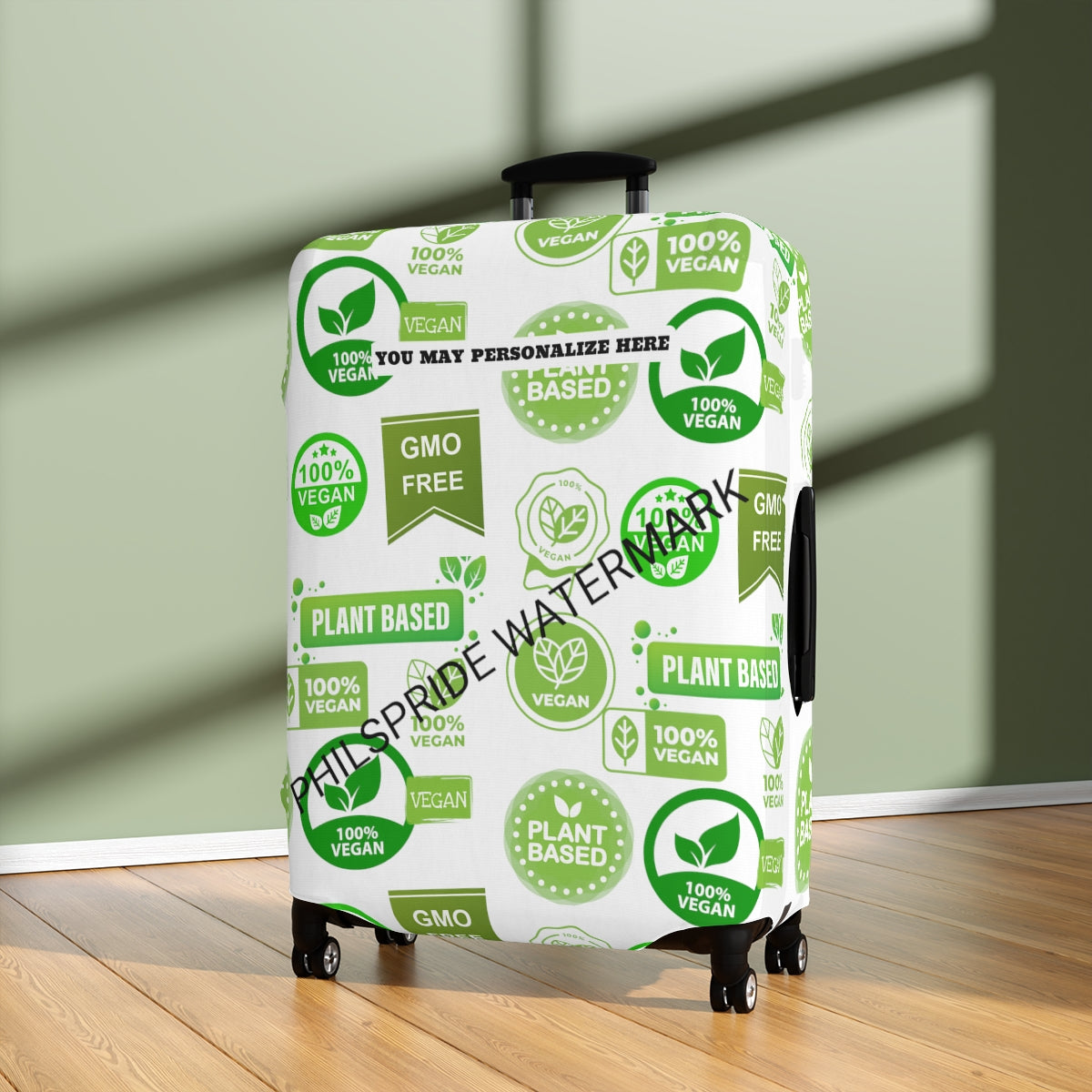 Vegan Vegitarian Luggage Cover | personalized Suitcase Protector | Crisply Printed , Washable.
