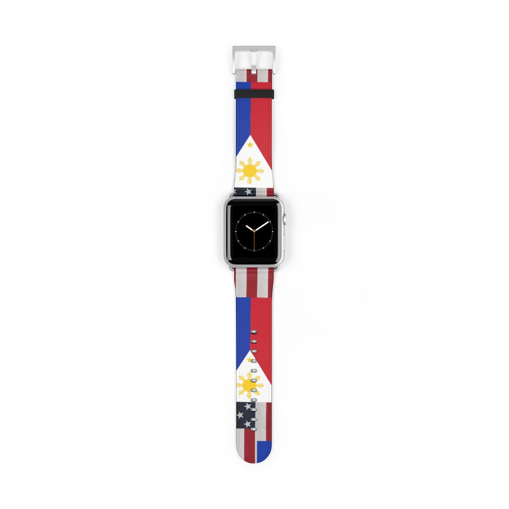 Filipino Philippines USA Mixed flag Watch Band, Philippine Fashion, Fit watch band.Philippine Accesories.