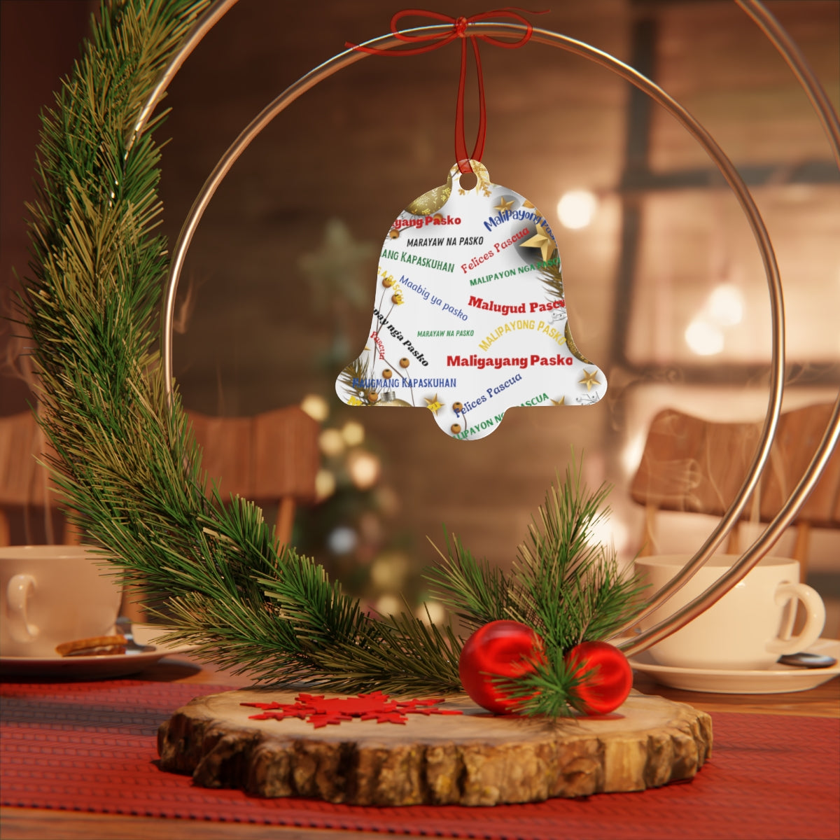 Personalized Filipino Christmas Tree Metal Ornaments, Filipino Christmas Greetings in different native dialects