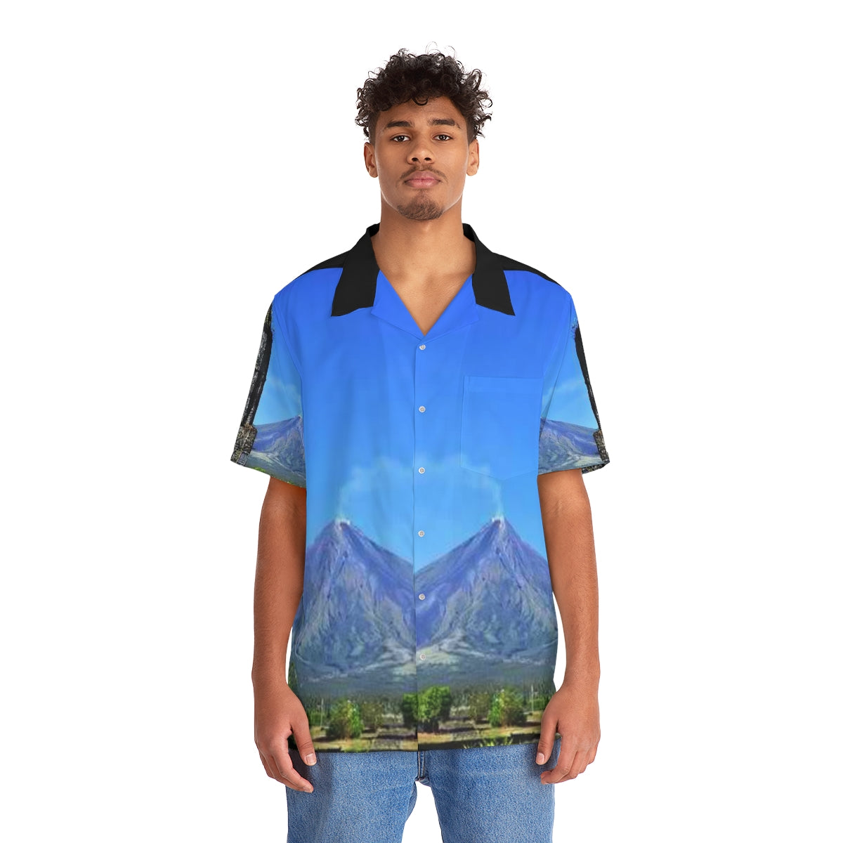 Philippines Mayon Volcano Theme Men's Hawaiian Shirt | Filipino Pinoy Shirt| Fathers Day Hawaiian Polo Shirt | Fathers Day Gift| Bicolanos.