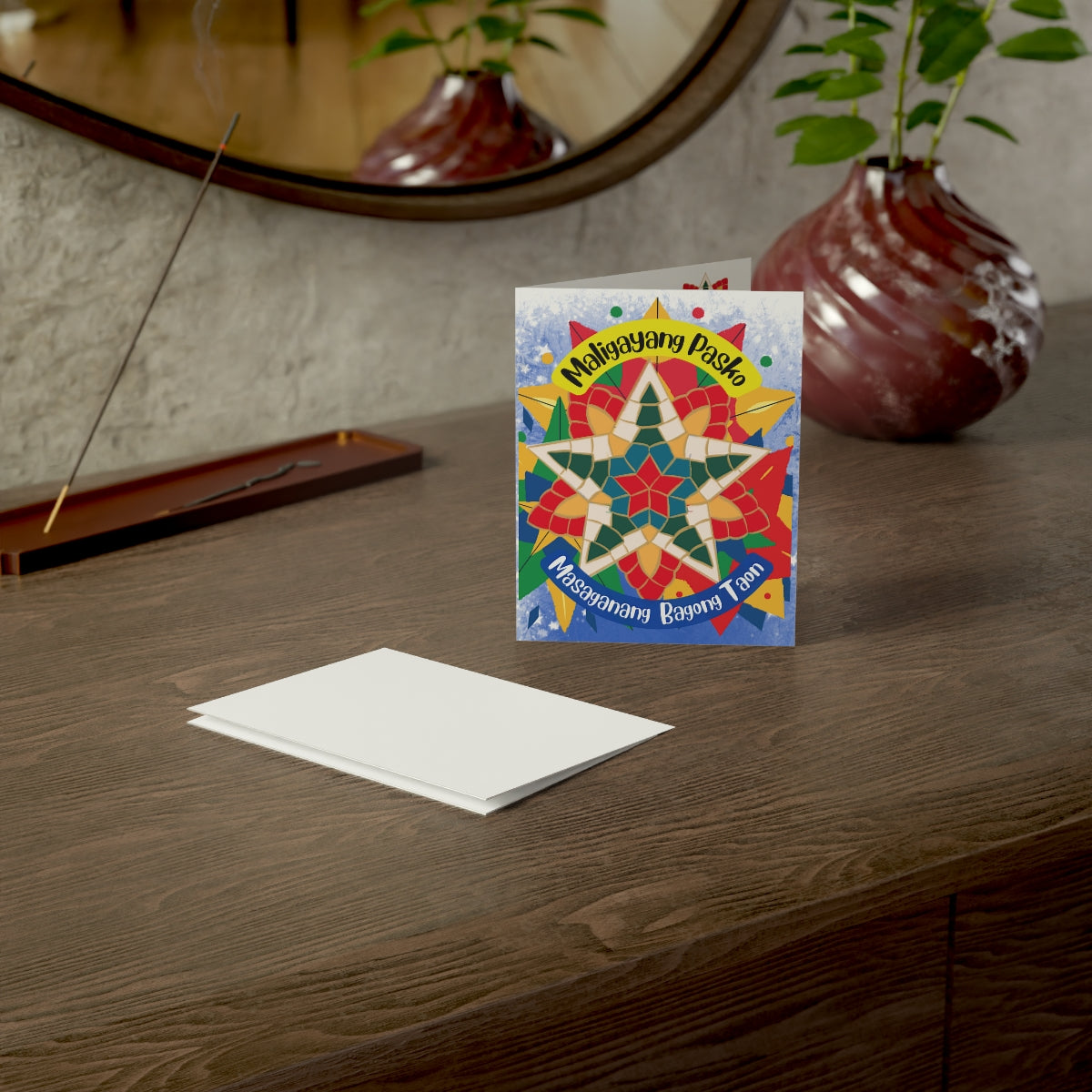 Personalized Filipino Greeting card , Filipino Christmas Lanterns Parol theme Folded Greeting Cards
