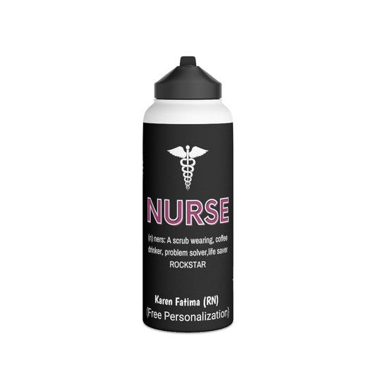 Personalized Nurse Steel Water Bottle, Standard Lid |Summer Travels, Gym water Bottle | Nurse unique Gift idea.