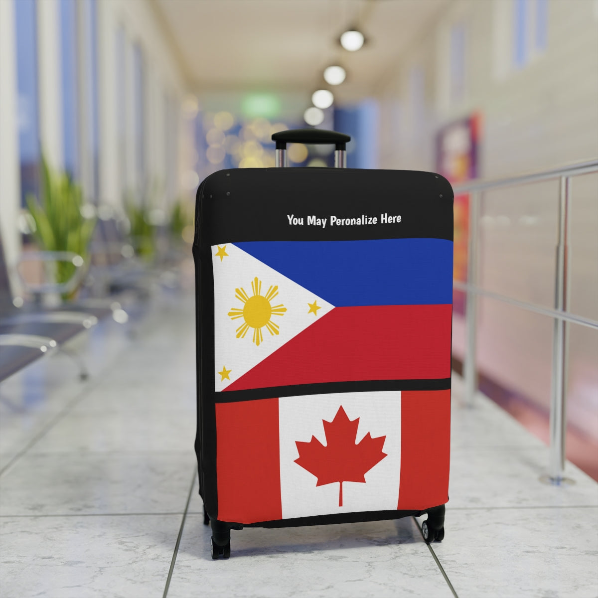 Philippines Canada Flag Luggage Cover | Personalized Suitcase Protector | Crisply Printed , Washable.
