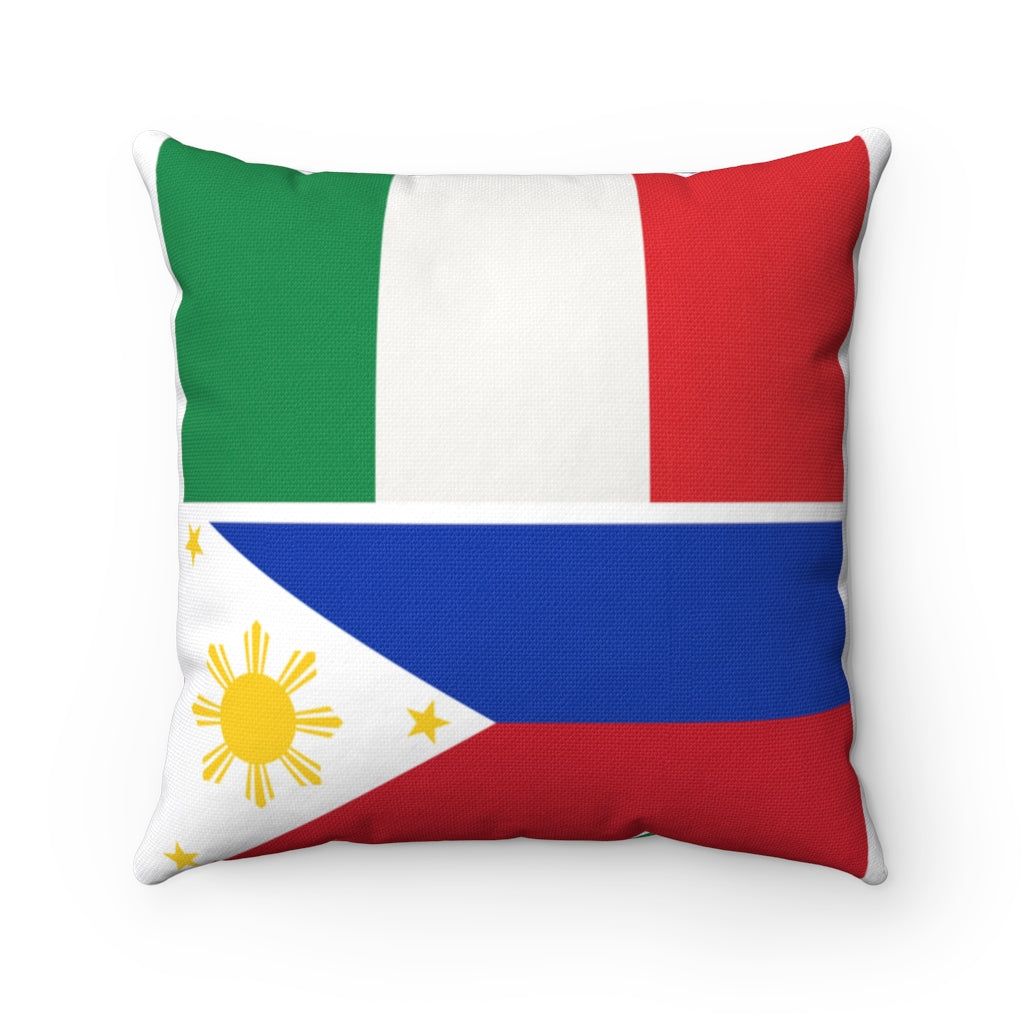 Philippines Italy Flag Spun Polyester Square Pillow, Back to back Philippines USA Flag throw pillow.
