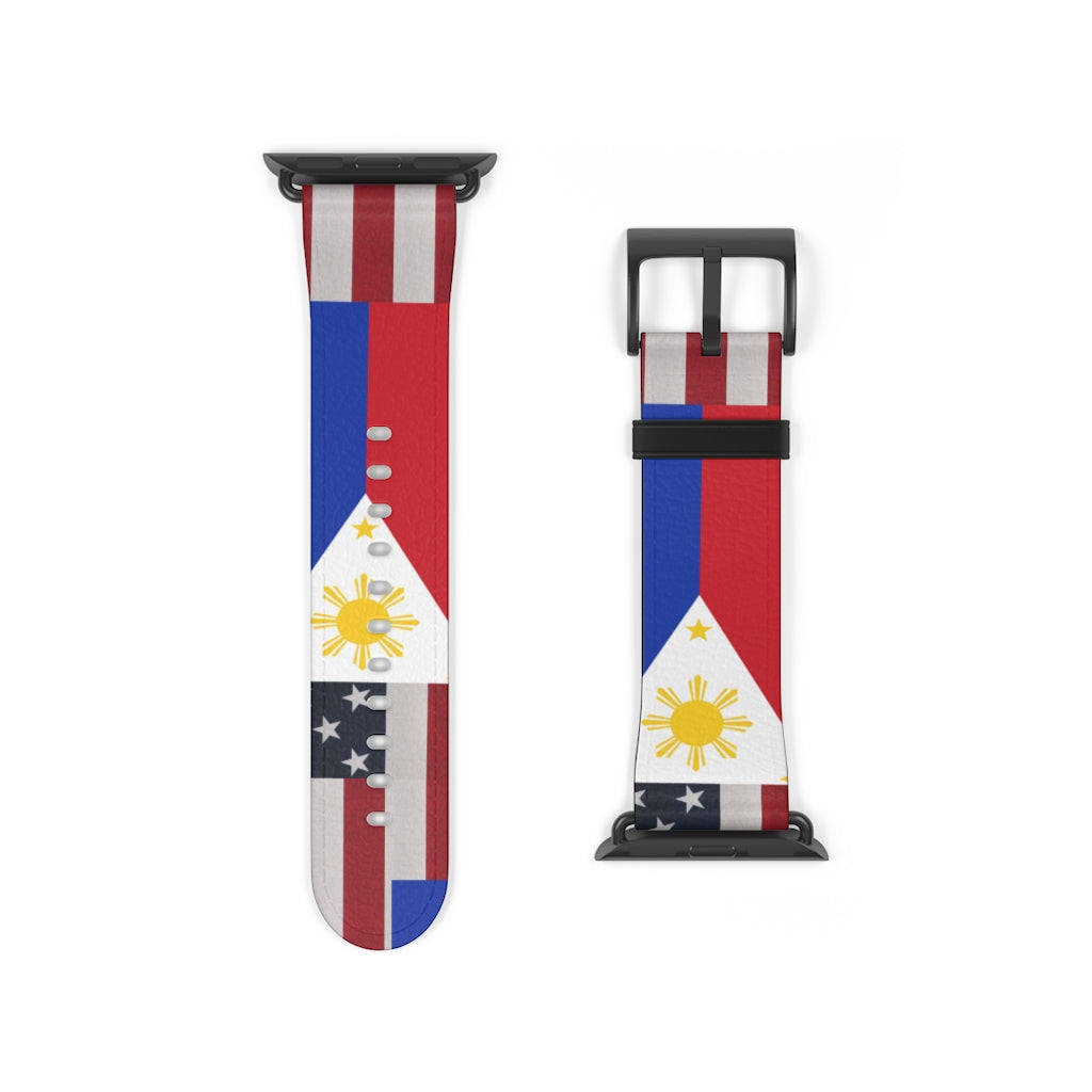 Filipino Philippines USA Mixed flag Watch Band, Philippine Fashion, Fit watch band.Philippine Accesories.