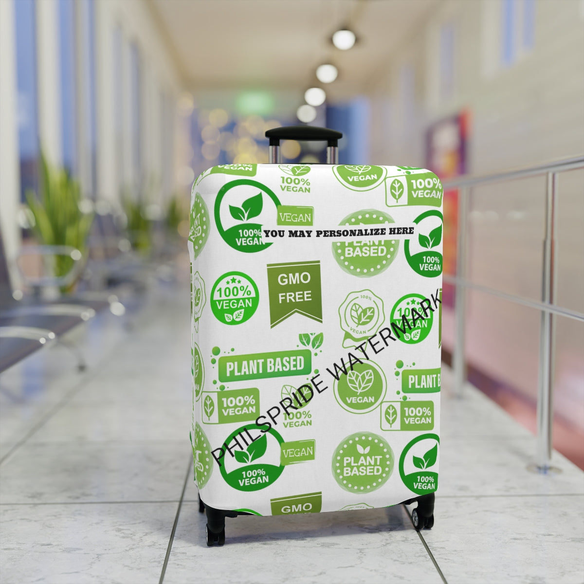 Vegan Vegitarian Luggage Cover | personalized Suitcase Protector | Crisply Printed , Washable.