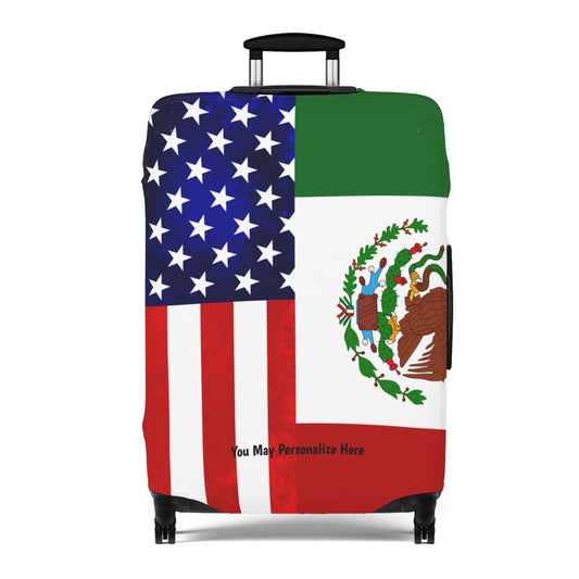 Mexico USA Flag Luggage Cover | Personalized Suitcase Protector | Crisply Printed , Washable.