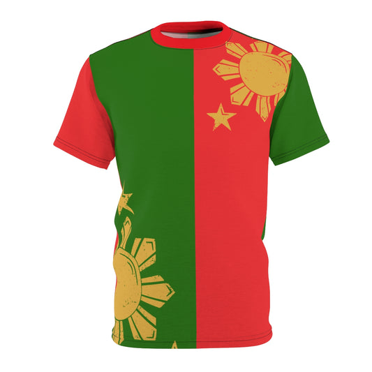 Philippine Inspired Red and Green Shirt with 3 stars and sun.