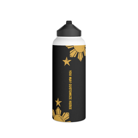 Personalized Philippines Sun and Star Steel Water Bottle, Standard Lid |Summer Travels, Gym watert Bottle, Back to School Water bottle.
