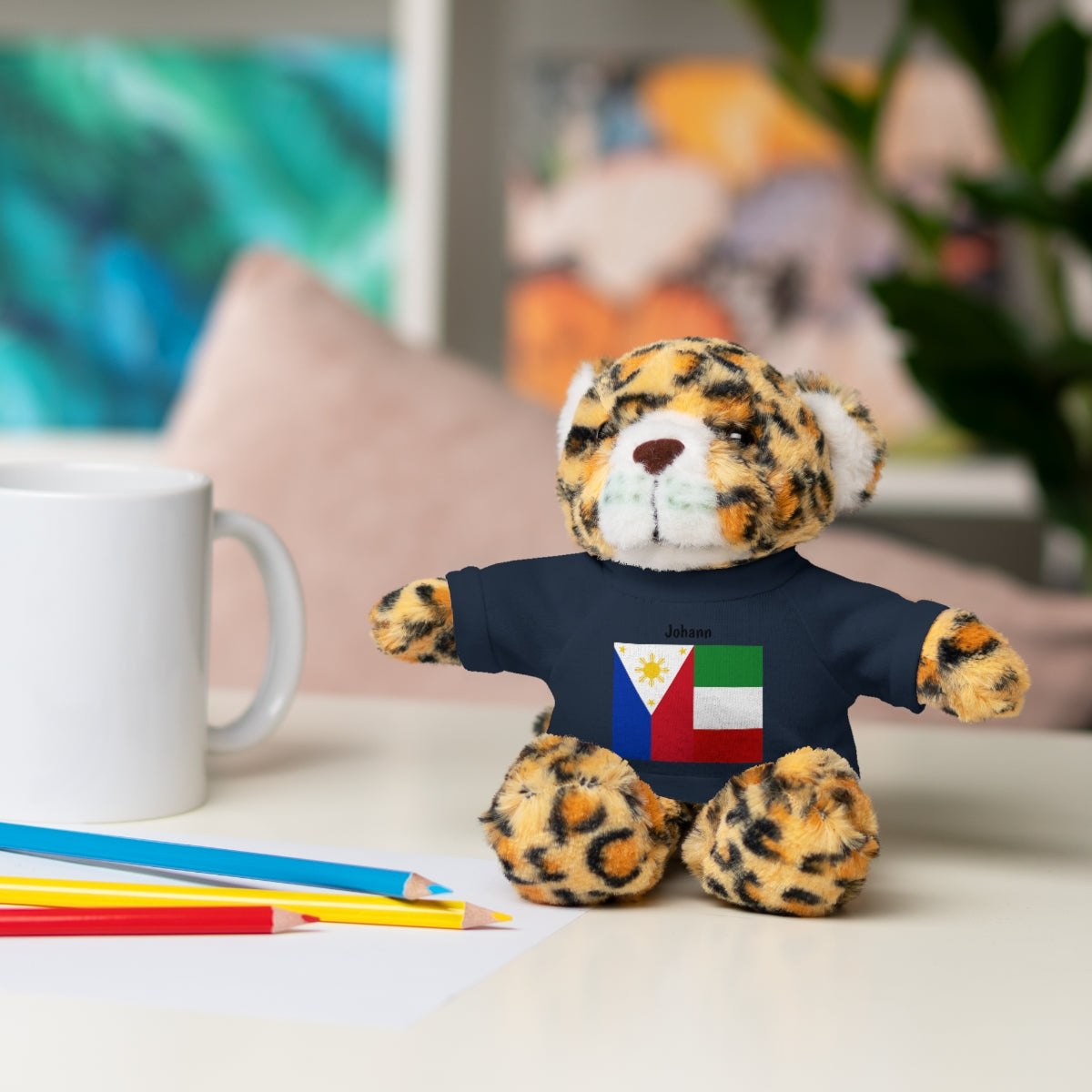Personalized Filipino Stuffed Animal Toy with Tee | Philippines & Italy Flag | Gift for kids and adults | Holiday Gift idea