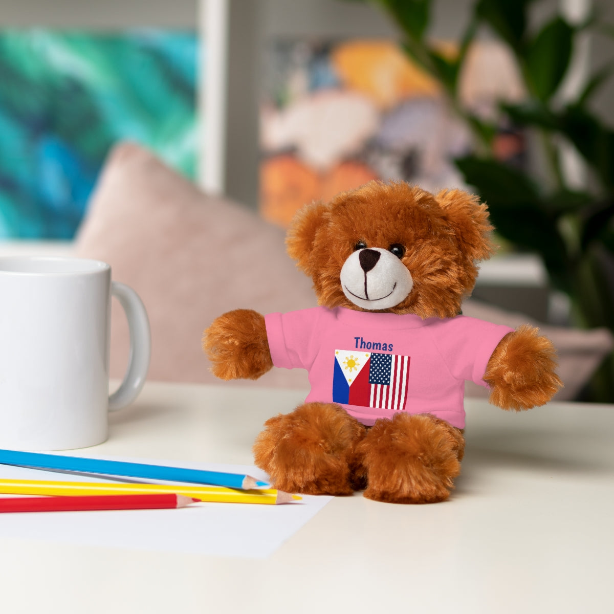 Personalized Filipino Stuffed Animal Toy with Tee | Philippines and USA Flag | Gift for kids and adults | Holiday Gifting