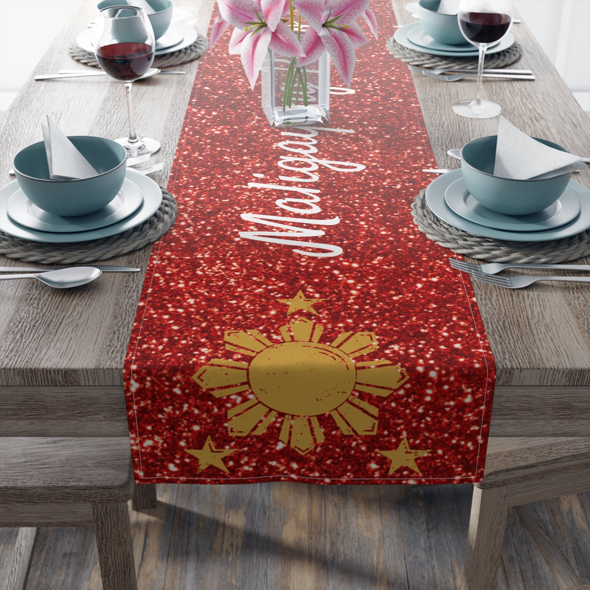 Philippines Filipino Christmas Maligayang Pasko Sun and Star themed Table Runner (Cotton, Poly)