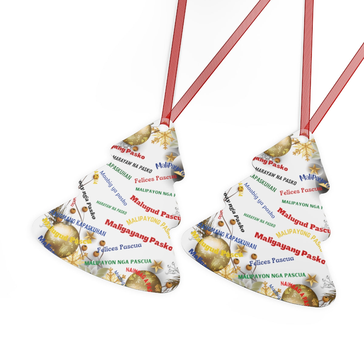 Personalized Filipino Christmas Tree Metal Ornaments, Filipino Christmas Greetings in different native dialects