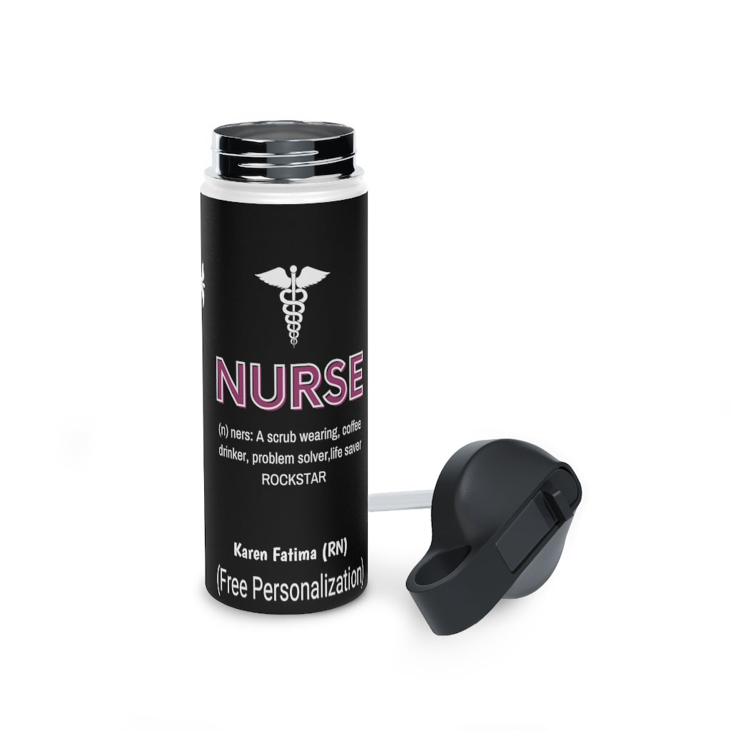 Personalized Nurse Steel Water Bottle, Standard Lid |Summer Travels, Gym water Bottle | Nurse unique Gift idea.