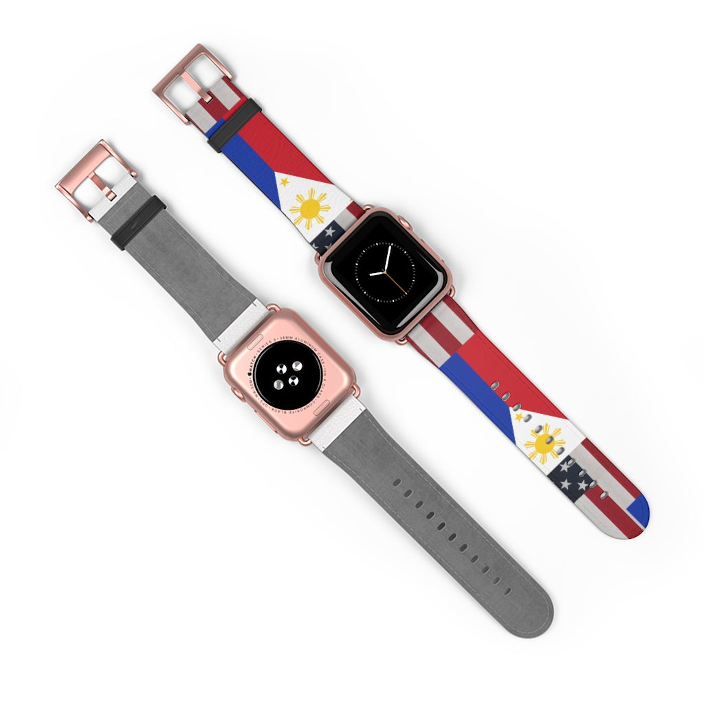 Filipino Philippines USA Mixed flag Watch Band, Philippine Fashion, Fit watch band.Philippine Accesories.