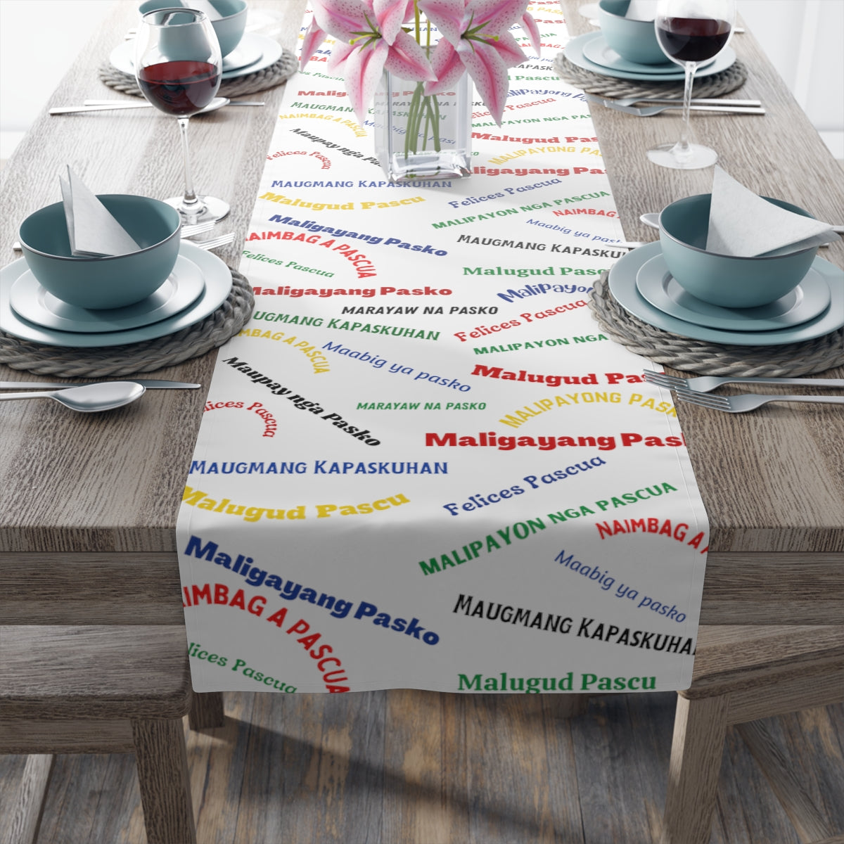 Philippines Filipino Christmas Greetings in different dialects themed Table Runner (Cotton, Poly)
