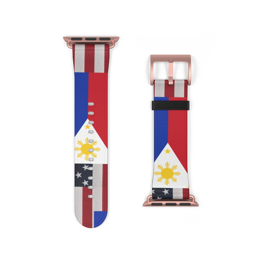 Filipino Philippines USA Mixed flag Watch Band, Philippine Fashion, Fit watch band.Philippine Accesories.