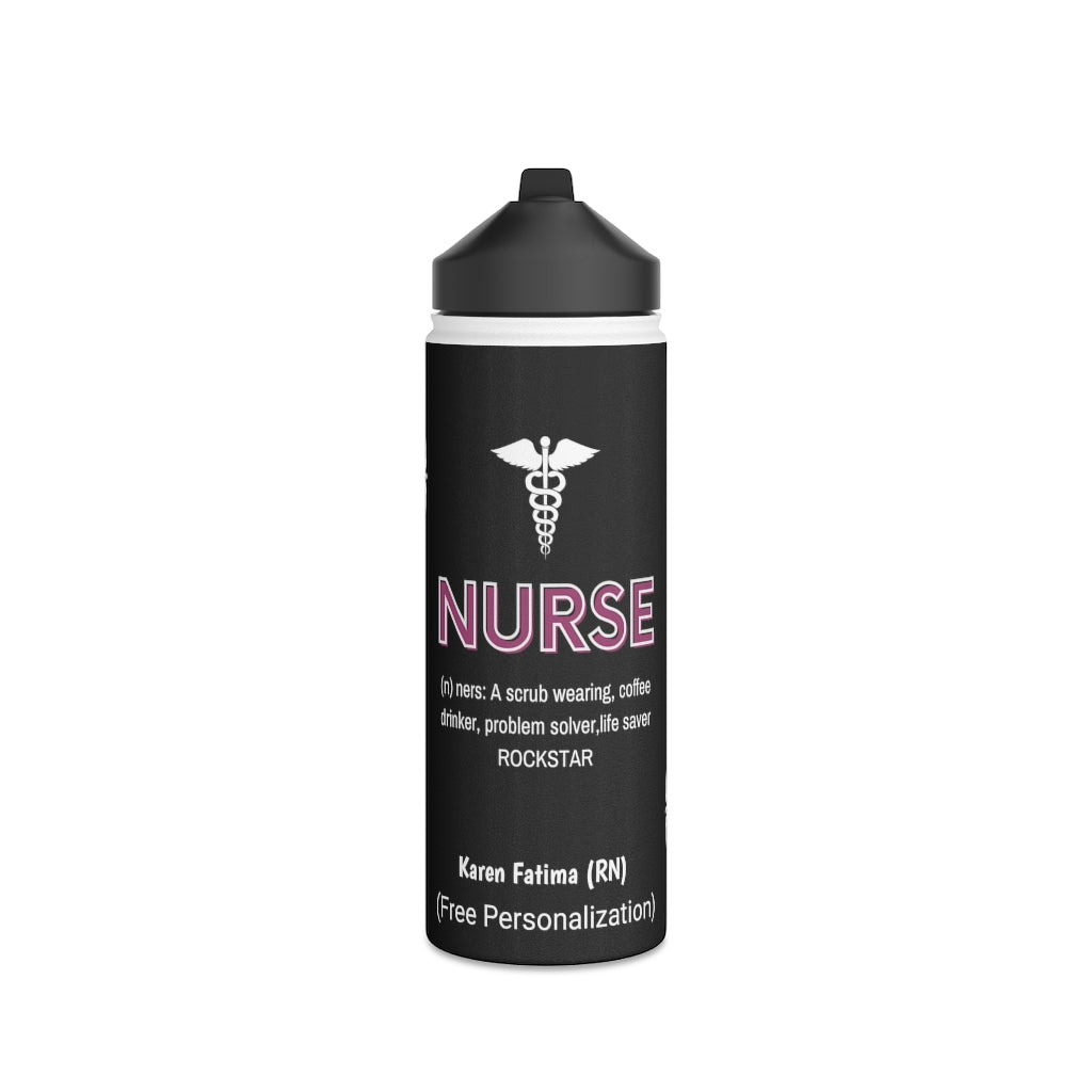 Personalized Nurse Steel Water Bottle, Standard Lid |Summer Travels, Gym water Bottle | Nurse unique Gift idea.