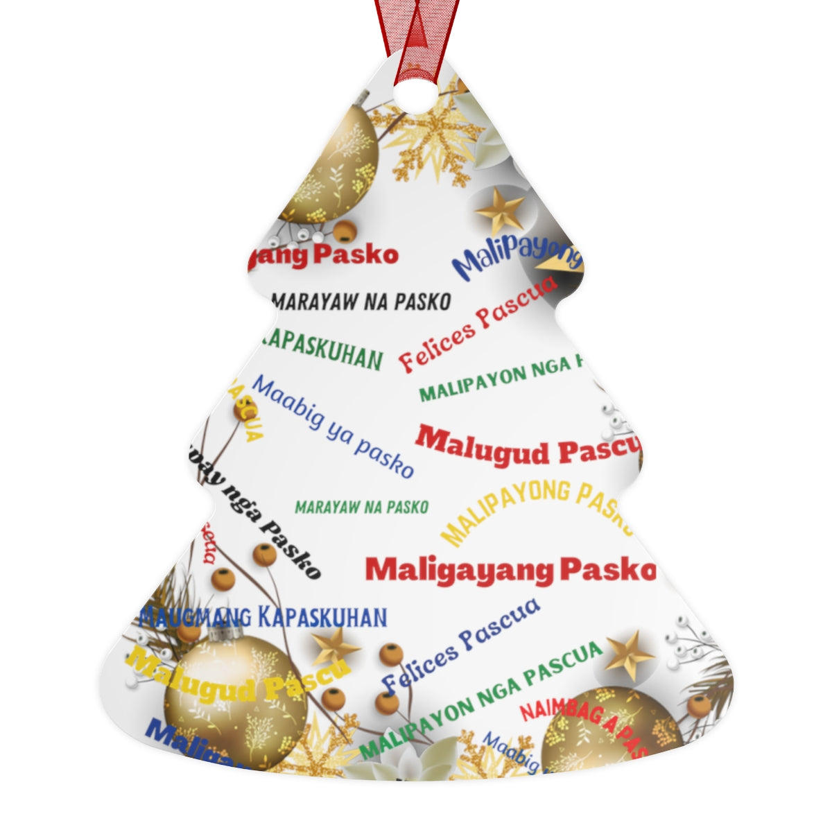 Personalized Filipino Christmas Tree Metal Ornaments, Filipino Christmas Greetings in different native dialects