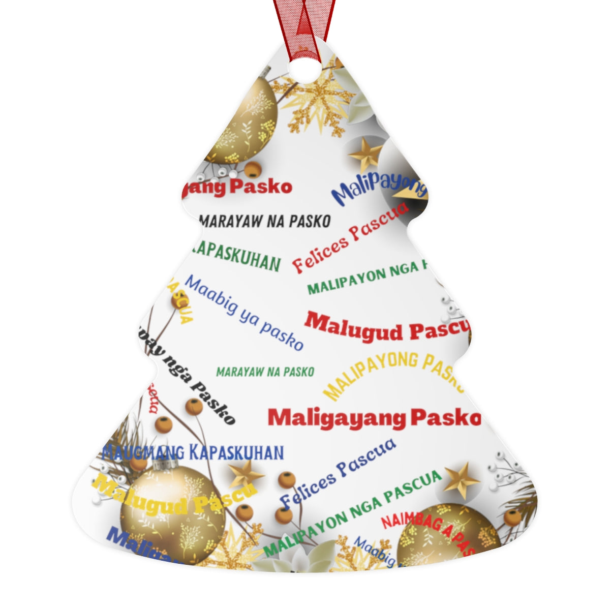 Personalized Filipino Christmas Tree Metal Ornaments, Filipino Christmas Greetings in different native dialects