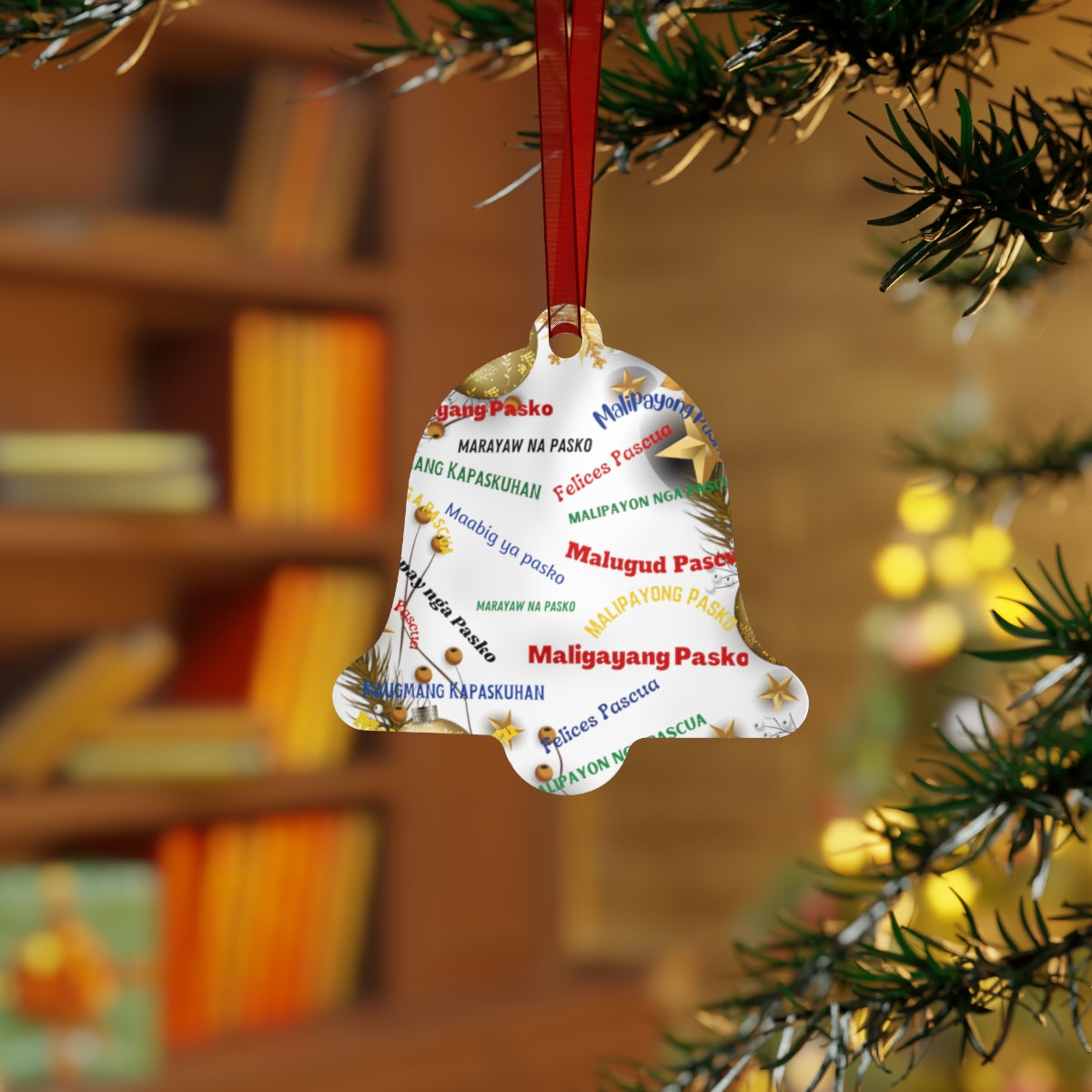Personalized Filipino Christmas Tree Metal Ornaments, Filipino Christmas Greetings in different native dialects