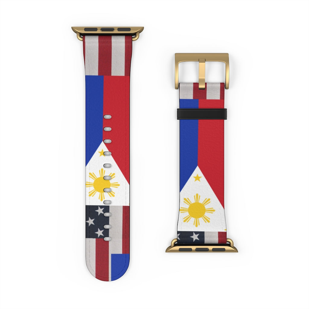 Filipino Philippines USA Mixed flag Watch Band, Philippine Fashion, Fit watch band.Philippine Accesories.