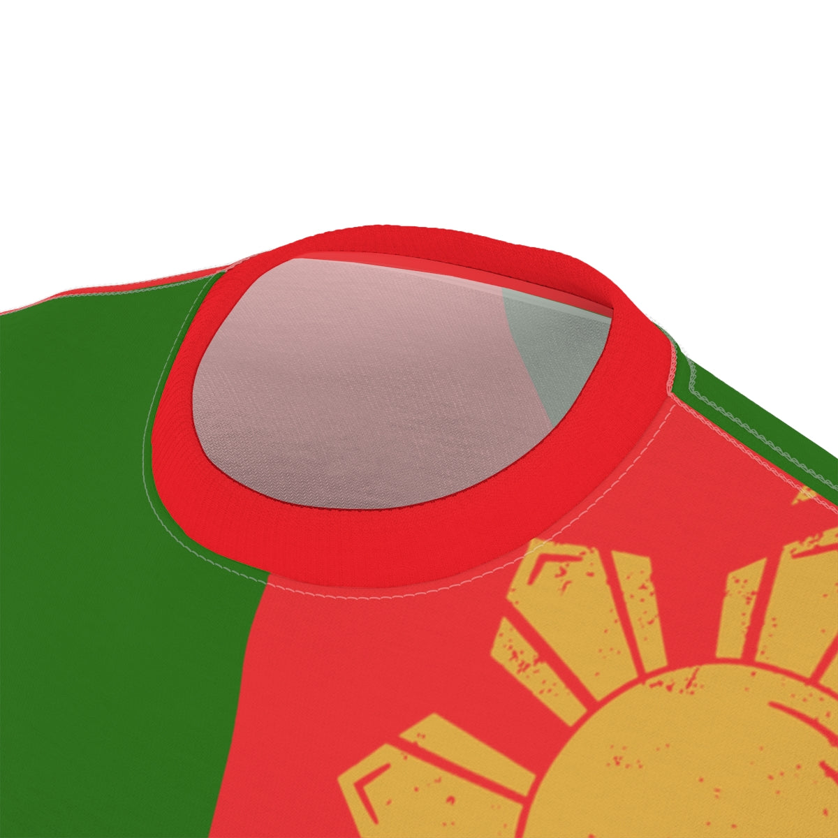 Philippine Inspired Red and Green Shirt with 3 stars and sun.