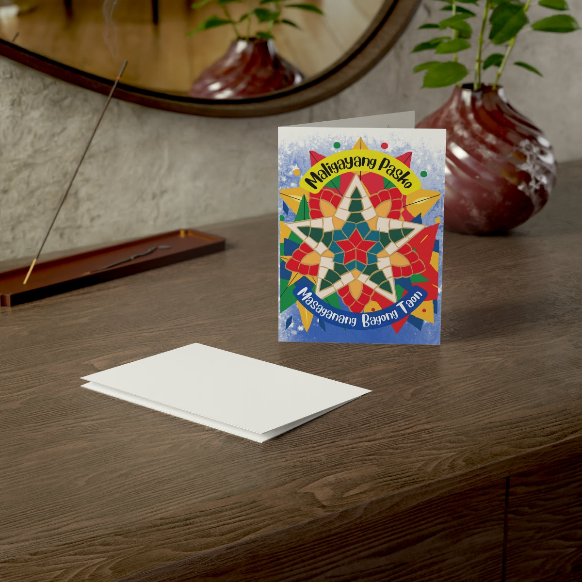 Personalized Filipino Greeting card , Filipino Christmas Lanterns Parol theme Folded Greeting Cards