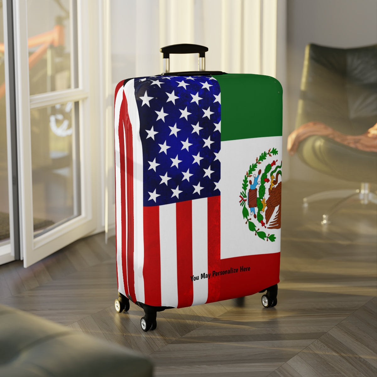 Mexico USA Flag Luggage Cover | Personalized Suitcase Protector | Crisply Printed , Washable.