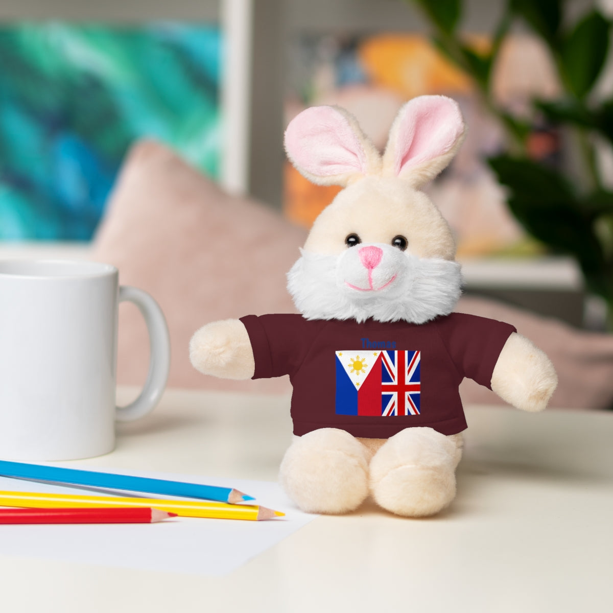 Personalized Filipino Stuffed Animal Toy with Tee | Philippines & UK Flag | Gift for kids and adults | Holiday Gifting idea