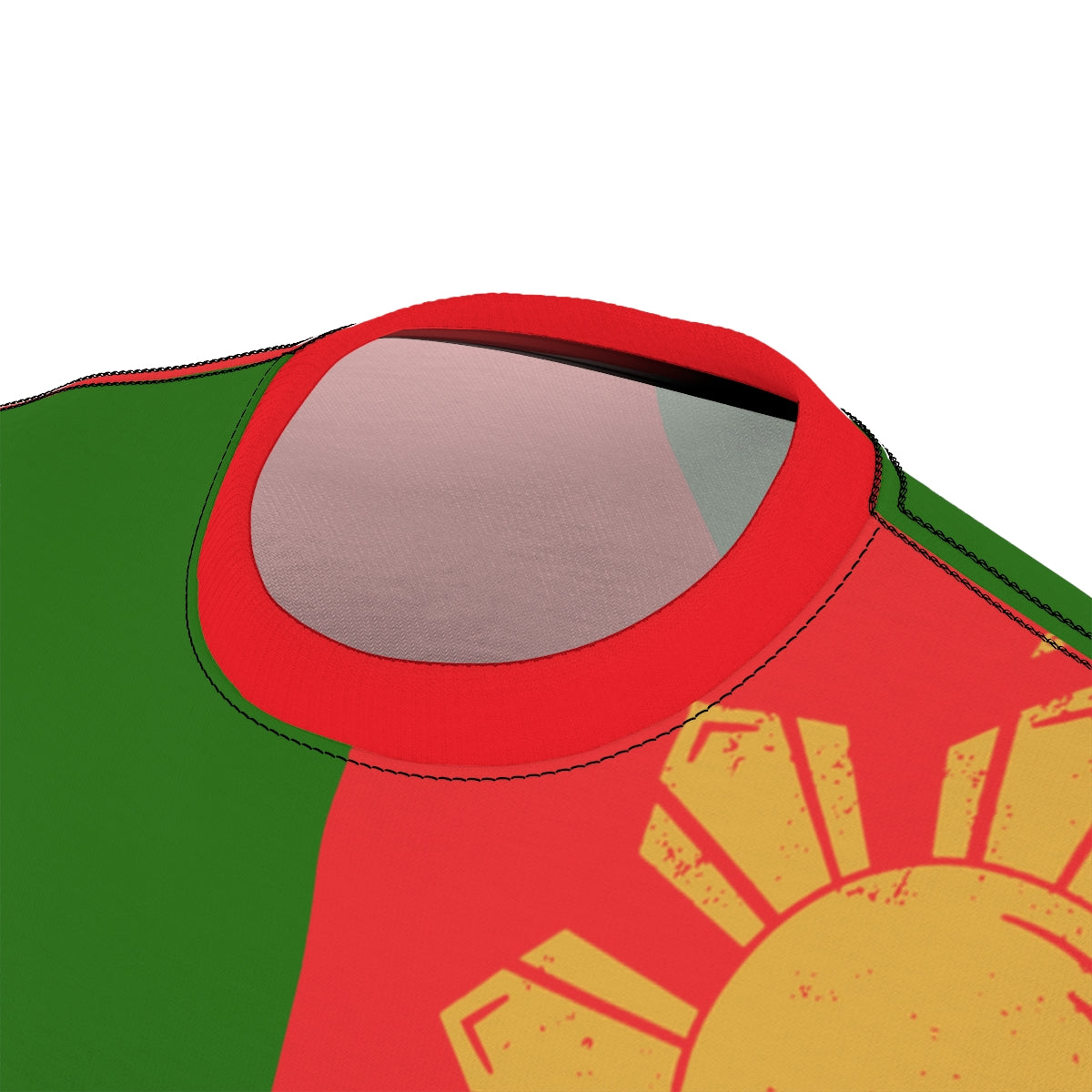 Philippine Inspired Red and Green Shirt with 3 stars and sun.