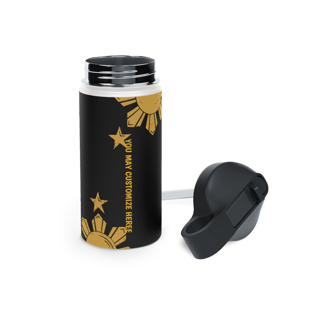 Personalized Philippines Sun and Star Steel Water Bottle, Standard Lid |Summer Travels, Gym watert Bottle, Back to School Water bottle.