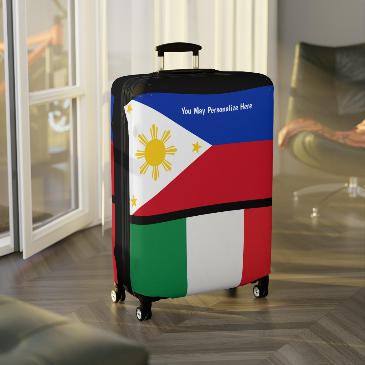 Philippines Italy Flag Luggage Cover | Personalized Suitcase Protector | Crisply Printed , Washable.