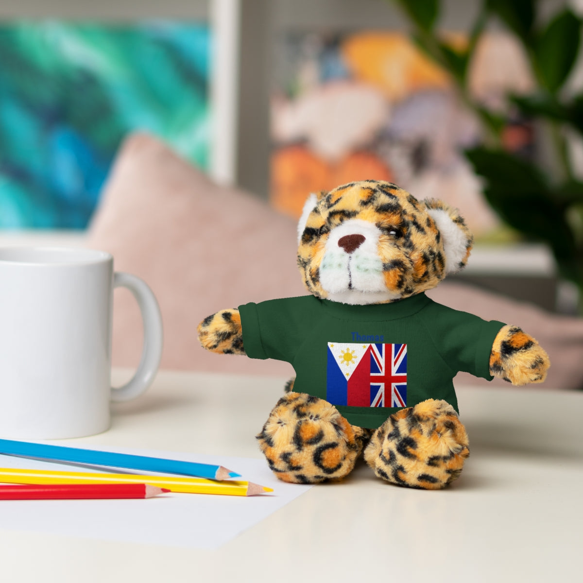 Personalized Filipino Stuffed Animal Toy with Tee | Philippines & UK Flag | Gift for kids and adults | Holiday Gifting idea