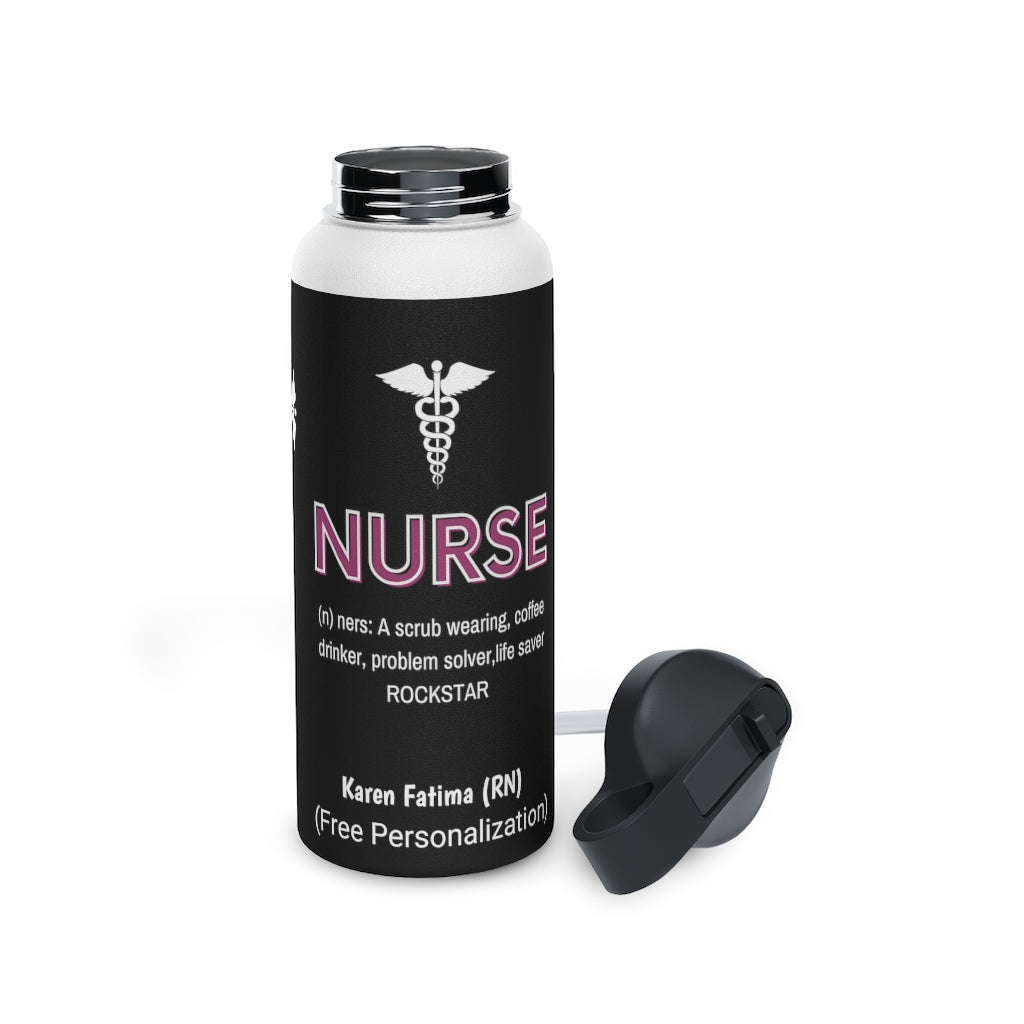 Personalized Nurse Steel Water Bottle, Standard Lid |Summer Travels, Gym water Bottle | Nurse unique Gift idea.