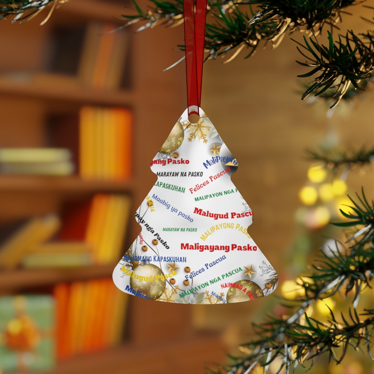 Personalized Filipino Christmas Tree Metal Ornaments, Filipino Christmas Greetings in different native dialects