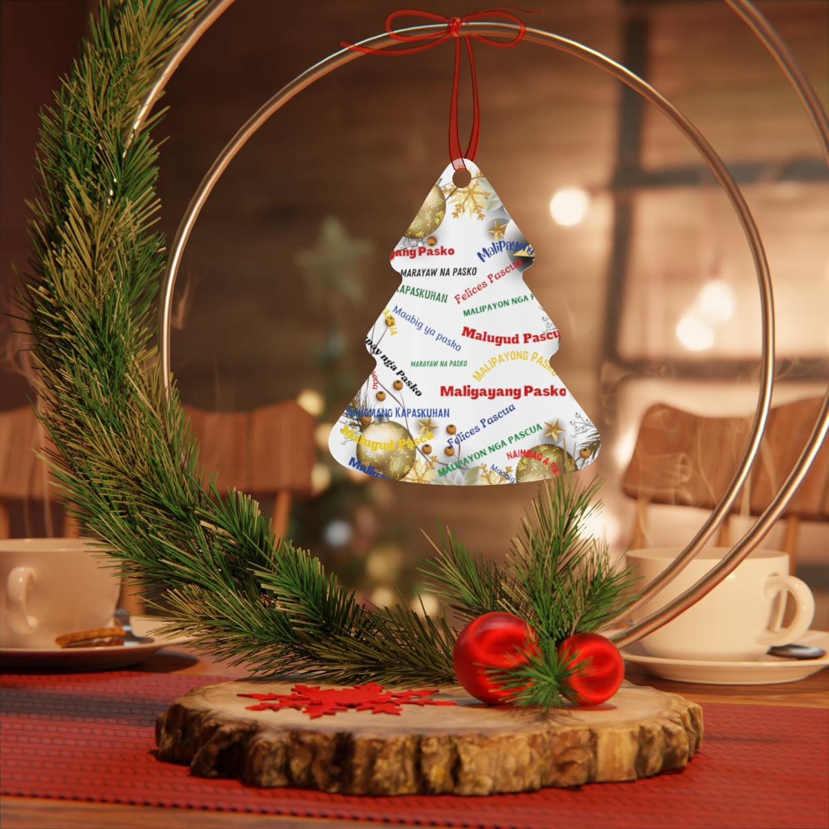 Personalized Filipino Christmas Tree Metal Ornaments, Filipino Christmas Greetings in different native dialects