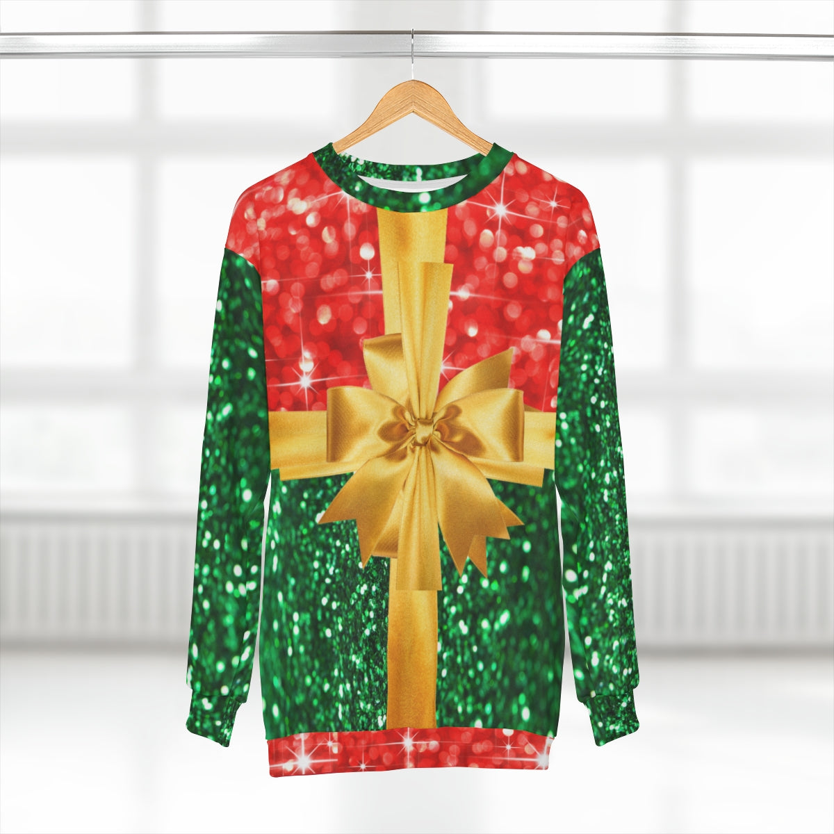Christmas Ugly Sweater Red and Green Glitter Print unisex sweater | Christmas sweater | Crisply PRINTED