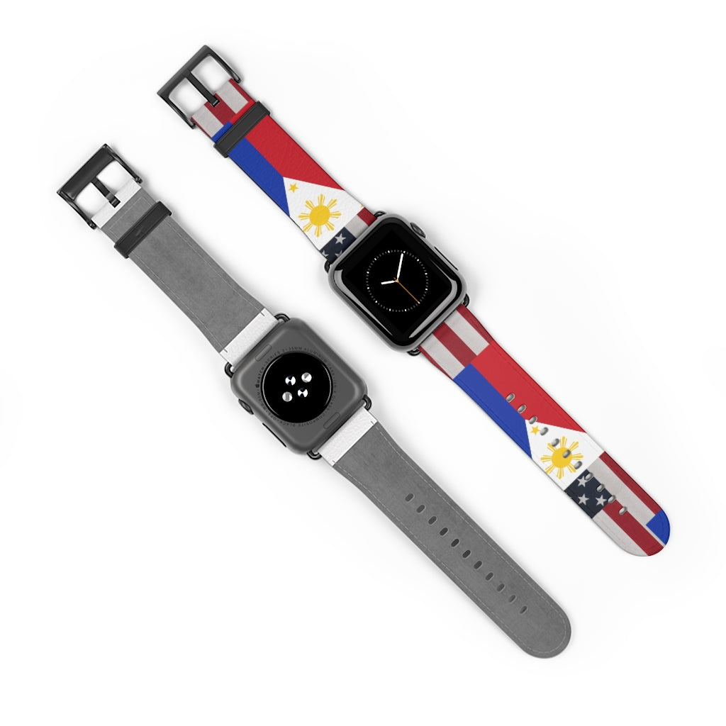 Filipino Philippines USA Mixed flag Watch Band, Philippine Fashion, Fit watch band.Philippine Accesories.