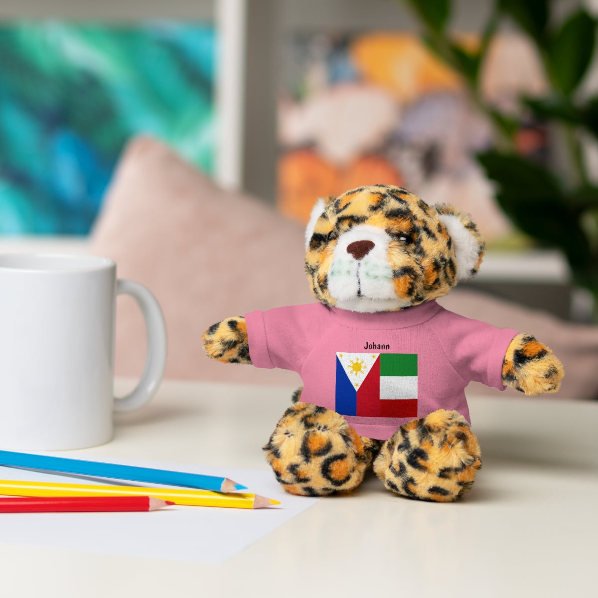 Personalized Filipino Stuffed Animal Toy with Tee | Philippines & Italy Flag | Gift for kids and adults | Holiday Gift idea