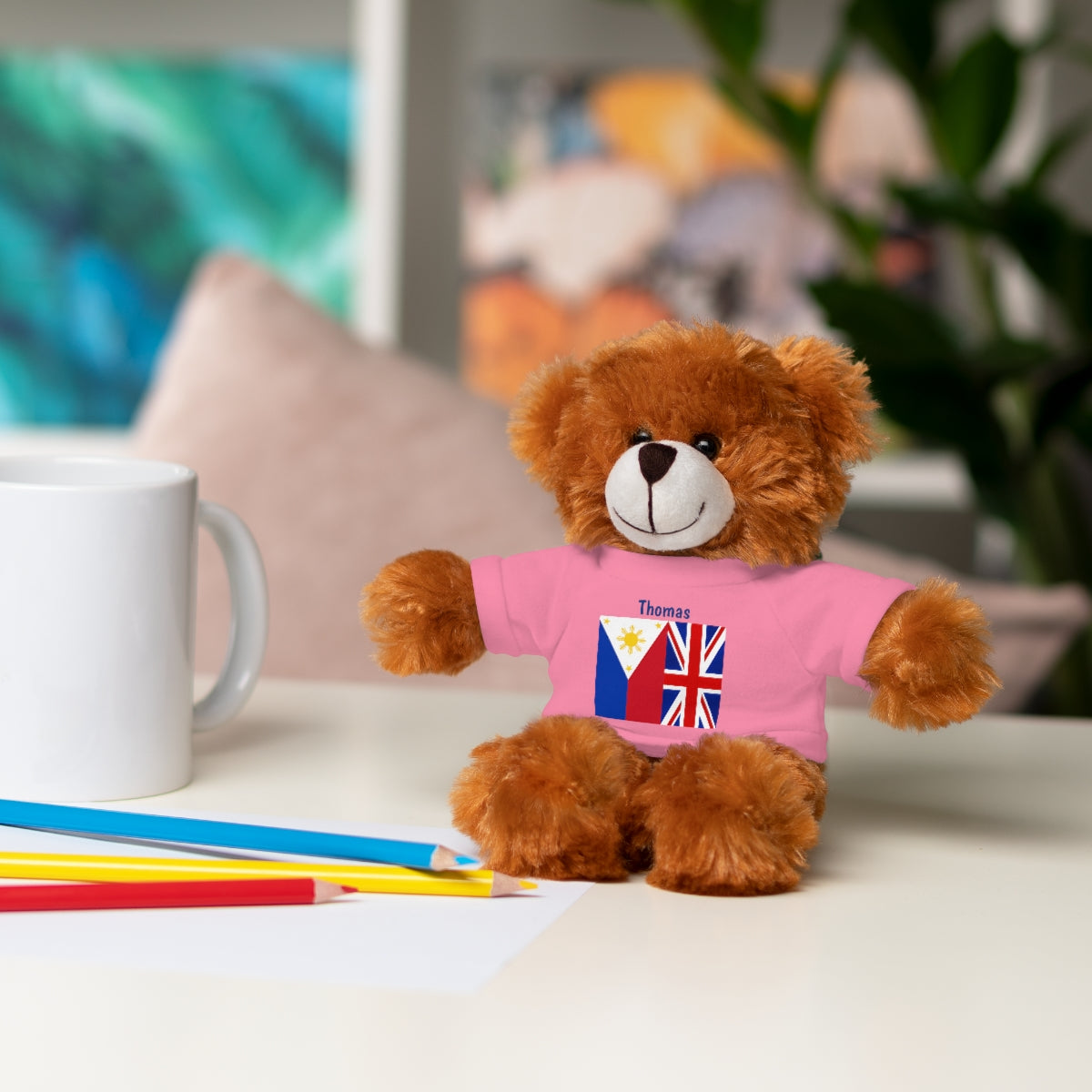 Personalized Filipino Stuffed Animal Toy with Tee | Philippines & UK Flag | Gift for kids and adults | Holiday Gifting idea