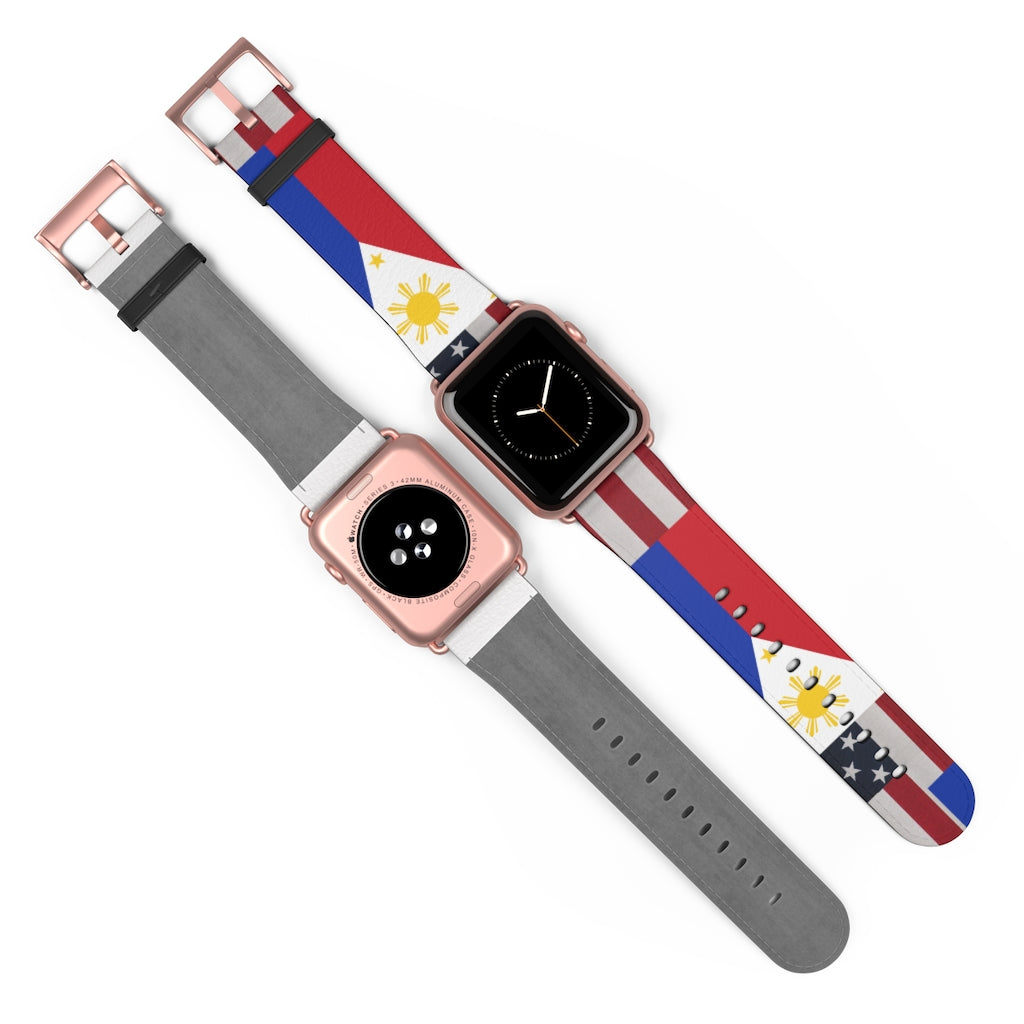 Filipino Philippines USA Mixed flag Watch Band, Philippine Fashion, Fit watch band.Philippine Accesories.