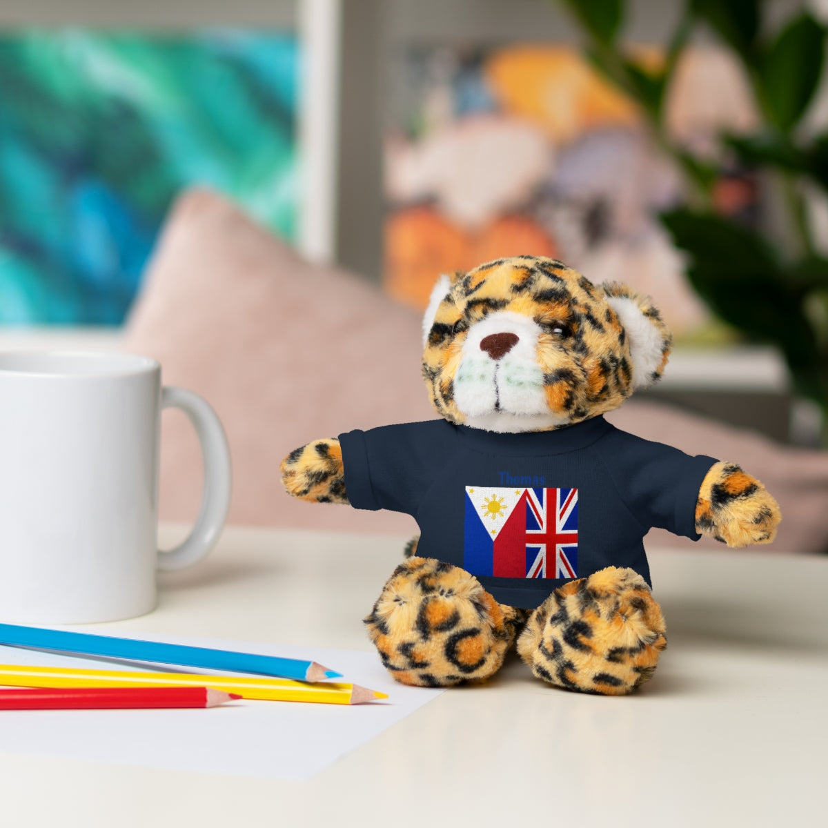 Personalized Filipino Stuffed Animal Toy with Tee | Philippines & UK Flag | Gift for kids and adults | Holiday Gifting idea
